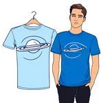 blue t-shirt with with saturn graphic image